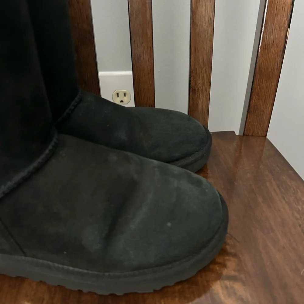 UGG Bailey Zip Mid-Calf Boots Flat Black Twinface Sheepskin Real Fur US Size 6‎
